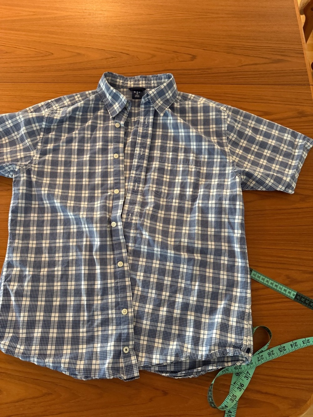 Men's Blue Plaid Short-Sleeve Button-Down Shirt